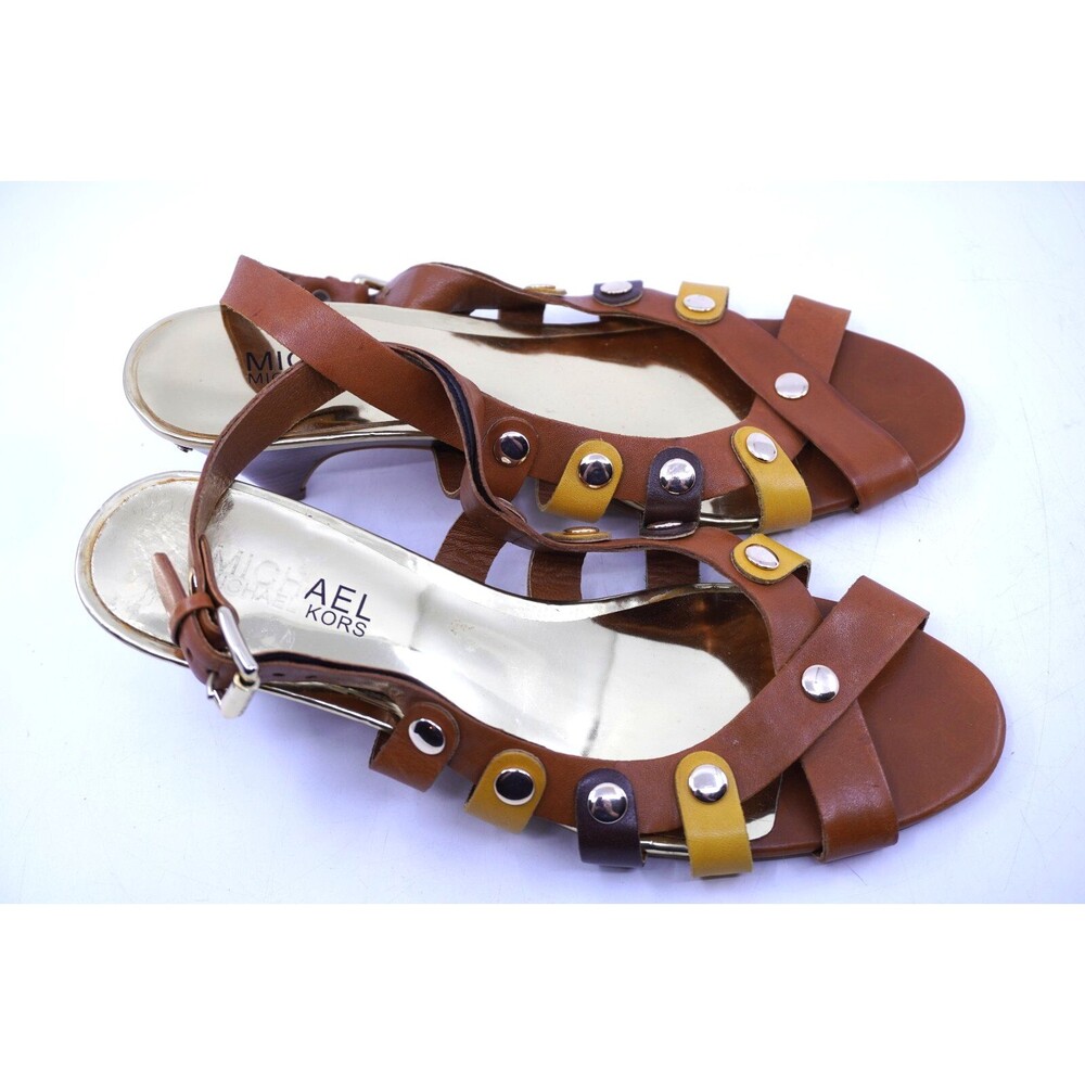 Michael Kors Strappy Kitten Heel Sandals Women's Size 7.5 M Leather Multicolor